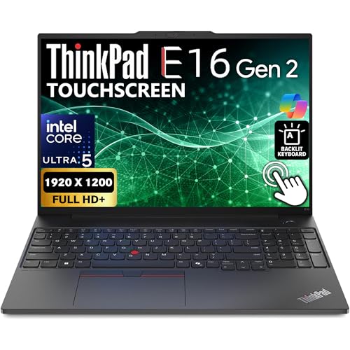 Image of Lenovo ThinkPad E16 Gen 2 Touchscreen 16 inch FHD+ Display, Intel Ultra 5 125U, 16GB DDR5 RAM, 512GB SSD PCIe, FP, Backlit Keyboard, WiFi 6E + BT, RJ-45, HD Webcam, Win 11 Pro, AI Business Laptop - Black