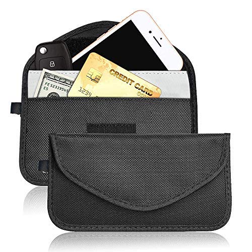 Faraday Bag - RFID Signal Blocking Bag Shielding Pouch for Car Key Fob and Cellphone Privacy Protection Including 1 Signal Blocking Pocket and 1 Normal Pocket (2 Pack)