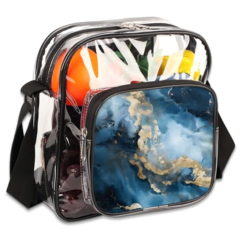 GzLeyigou Clear Crossbody Bag Stadium Approved Marbling Texture Design Transparent Bag for Festivals, Sports Events, Concerts,Beach Bag for Women Men Clear Purse with Front Pocket Messenger Bag