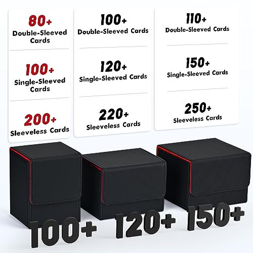 Image of ZLCA Card Deck Box for Trading Cards, MTG YuGiOh Deck Case Holds 100+ Single Sleeved Cards, PU Leather Magnetic Card Storage Box Fits for TCG CCG Magic Game Cards (Black& Red)