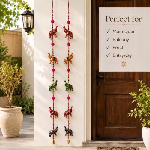 Image of Bindian Toran For Main Door, Decorative Door Thoranam Hanging, Diwali Decoration For Home Entrance, Wall Decor Hanging Ornament, Traditional Festive Welcome Decor For House, Pooja (Elephant Pack of 2)