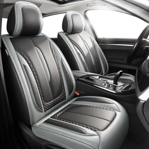 Image of Fit Outback Car Seat Covers Compatible with Subaru Outback 2010-2025 2026 - Premium Breathable Leather,Airbag Compatible,Waterproof All-Weather Seat Cushion Protector, 2 Front Seat Gray&Black