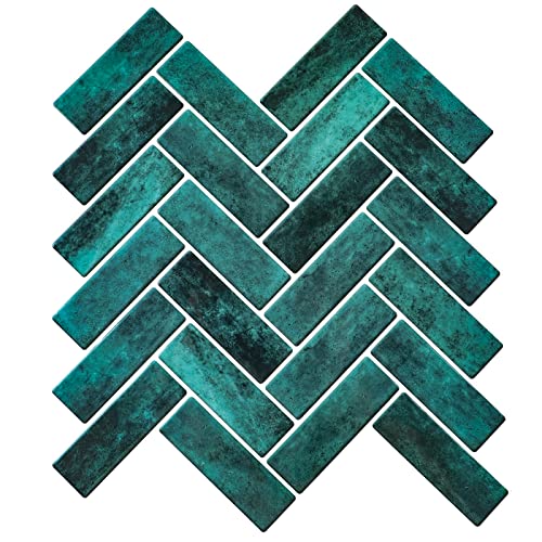 Miscasa Herringbone Blue Kitchen Peel And Stick Backsplash Tile, Chevron Removable 3D Self Adhesive Sticker For Kitchen, Bathroom, Living Room, Rv Wall (Thicker Design, 10 Sheets) #TOP14