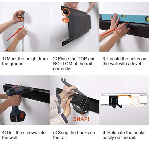 Garage Storage Organization System Wall Mount Rack Heavy Duty Tools Hanger with 6 Hooks 48inch Tracks Max Load 265lb