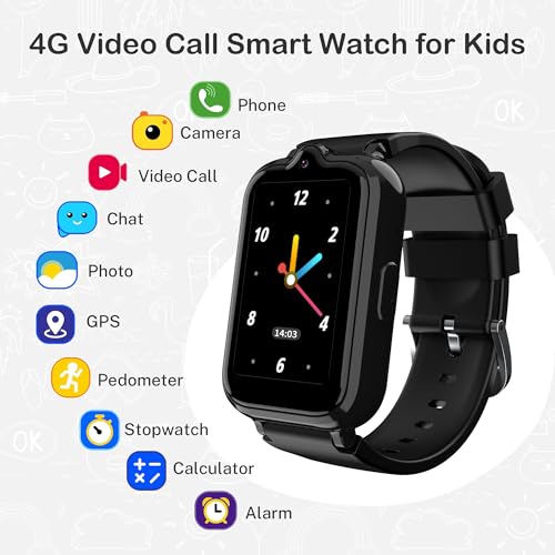 Image of 4G Kids Watch with GPS Tracker Smart Watch for Boys HD Touch Screen Video & Voice Chat Calling Pedometer SOS Alarm Calculator Camera Waterproof Digital Watch Age 5-12
