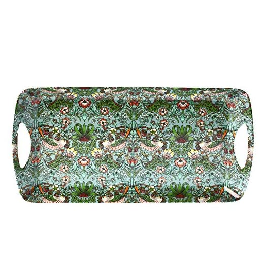 The Leonardo-kollektionen William Morris jordgubbstjuv blågrön bricka, fåglar, blommor och växter, smörgås/mellanmål serveringsbricka med handtag, LP94041