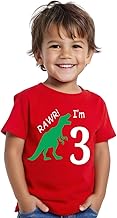 100% Cotton Kids Boys Round Neck T-Shirt | 3rd Birthday Tshirt with Dinosaur Print | Soft & Comfortable Boys Girls T-Shirt (3-4Y Size)