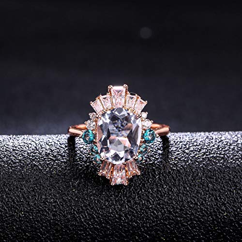 LAZLUVU Women Flower Rings Oval White Opal Cubic Zirconia Band Rose Gold Plated Promise Ring for Women Christmas Jewelry Gift3