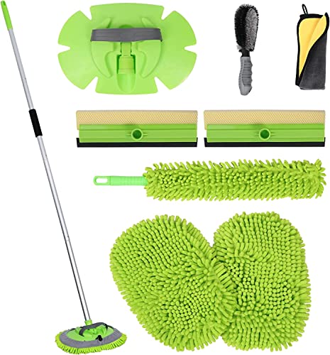 eROOSY Kit de Cepillo de Lavado de Coches, Cepillo de lavado de coche con mango largo (90cm/125cm/161cm) Cover