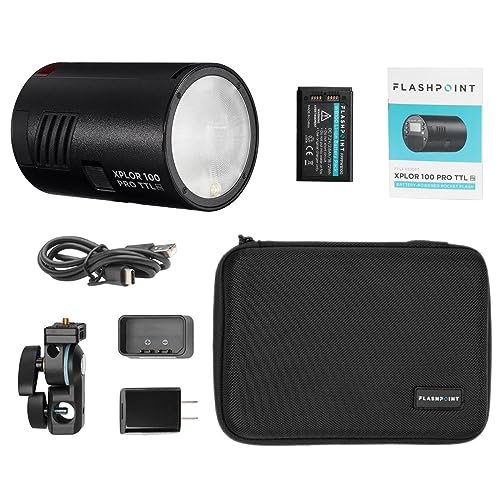 Flashpoint XPLOR 100 Pro TTL R2 Monolight, Black, 100w 2.4G TTL Portable Light for Photography Lighting, 1/8000s HSS Strobe Light, 0.01-1.5s Recycle Time, Li-Ion Battery Powered Photography Light