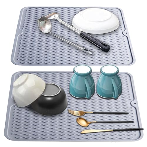 UDILEO 2 pezzi tappetino scolapiatti, tappetino lavandino cucina silicone, Tappetino in silicone Antiscivolo per Lavello Tovaglietta