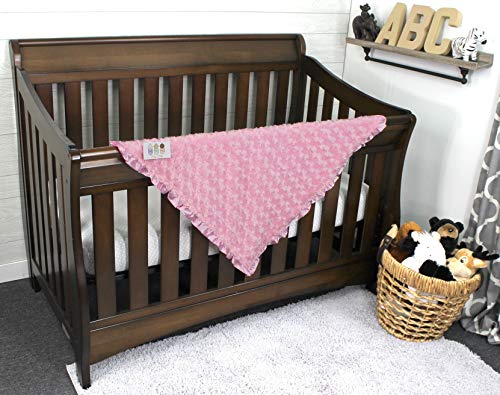 Baby Blanket - Pink Flowers On Turquoise With Minky Rose Swirl And Satin Ruffle #TOP4