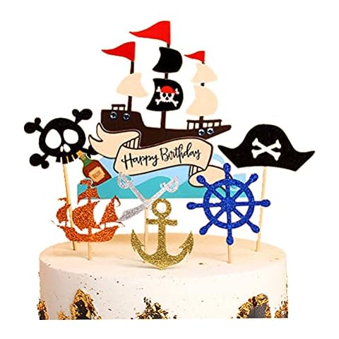 MiaLover Pirate Cake Toppers Set of 7 Pirate Cake Toppers Happy Birthday Cake Toppers Cupcake for Children Girls Boys Halloween Party Muffin Decoration Cover