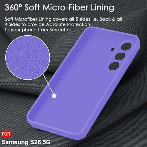 Image of TheGiftKart for Samsung S26 Case, Liquid Silicone Cover, Soft Micro-Fibre Lining Inside, Raised Edges for Camera & Screen Protection, Shockproof Galaxy S26 Back Cover (Silicone, Violet)