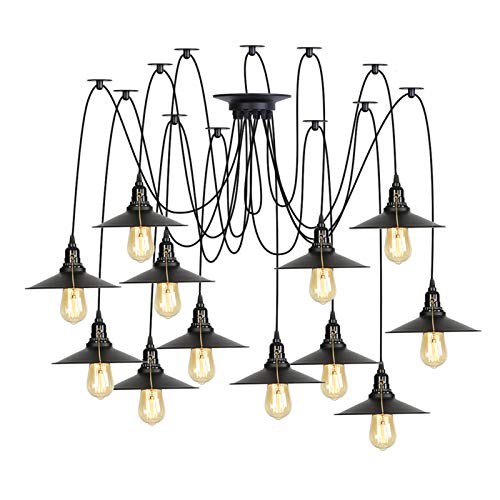 Lustre industriel vintage en métal noir à 8 ou 12 lumières pour décoration rétro