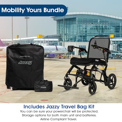 Pride Mobility Jazzy Ultra Light Power Wheelchair with Accessories, Weighs Only 33 lbs, Travel Power Mobility for Adults, LED Lights, Airline Compliant,18\" Seat, Extended Warranty