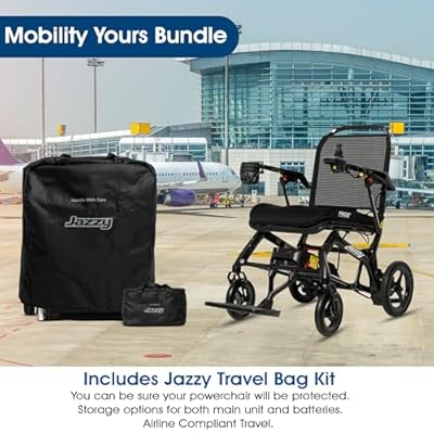 Pride Mobility Jazzy Ultra Light Power Wheelchair with Accessories, Weighs Only 33 lbs, Travel Power Mobility for Adults, LED Lights, Airline Compliant,18 Seat,