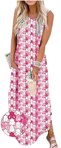 Breast Cancer Awareness Accessories for Women Breast Cancer Shirts Dresses Pink Ribbon Warrior Maxi Dress with Pockets(Breast Pink,2XLarge)
