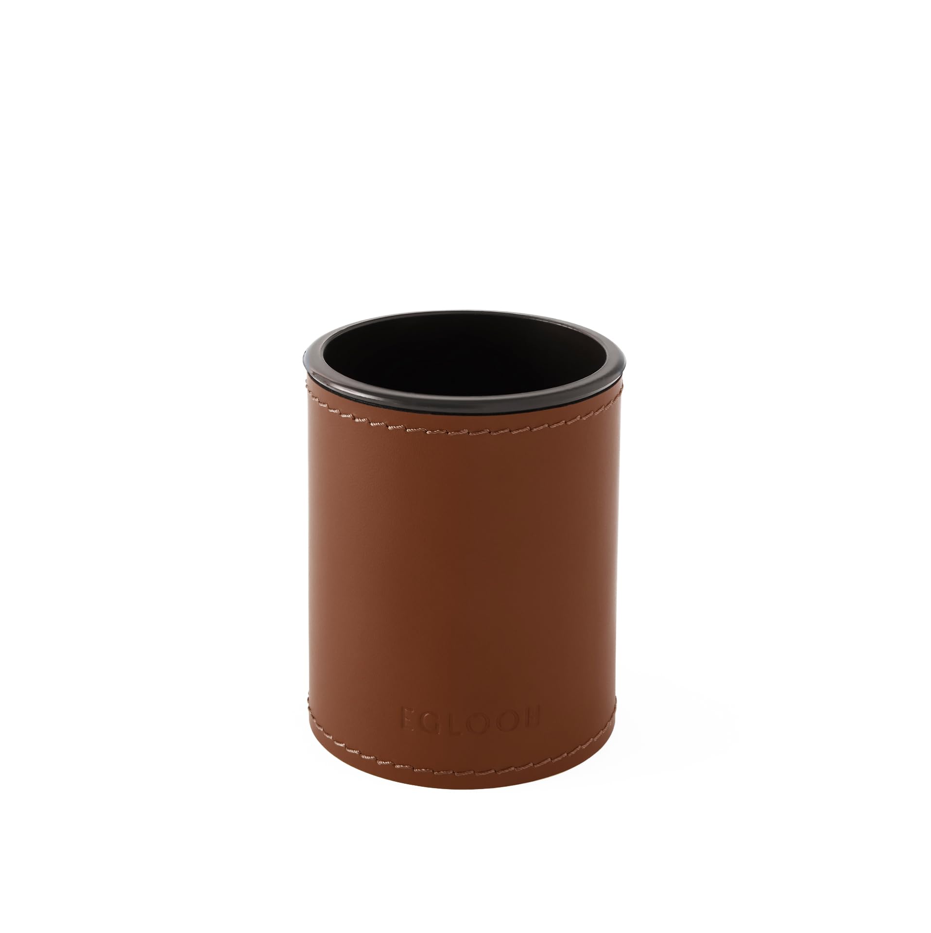 Eglooh - Orfeo - Pen Pot for Desk - Round Design - Made of Orange Brown Leather - cm 7,8 x 7,8 H.9,5 - Handmade Stitchings and Resistant Core - Made in Italy โ image 1
