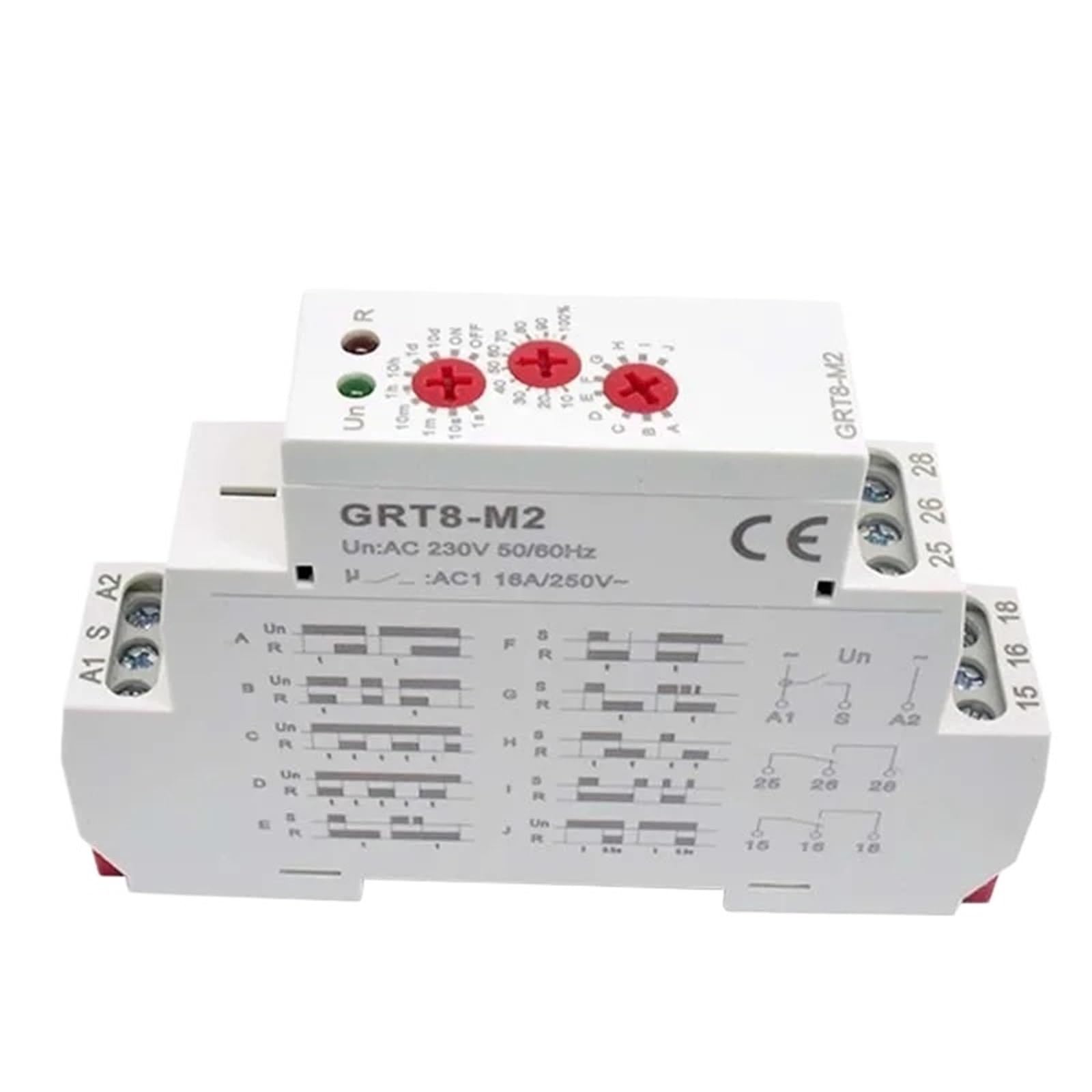 GRT8-M 16A Relé Temporizador multifunción Temporizador en Carril DIN 10 Opciones de Funciones AC DC 12V 24V 220V 230V Relé de Tiempo(2xSPDT AC 230V)