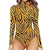 Briskorry Damen Langarm Body Elegant Leoparden Drucken Bodysuit Bequemer Einteiler Overalls Bunter Oberteile Sexy Unterziehbody Blickdichter Langarmbody Clubwear Top Party Freizeit