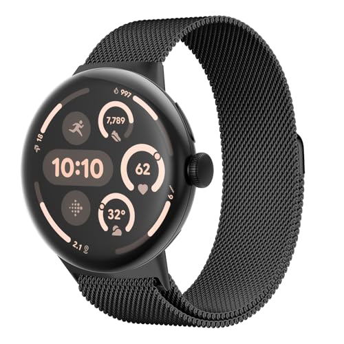 MYAPULUA Milanese Loop for Google Pixel Watch 4 Band for Google Pixel Watch 3 45mm Band Women/Men Stainless Steel Metal Mesh Strap Clasp Replacement Wristband Bracelet Correa Black