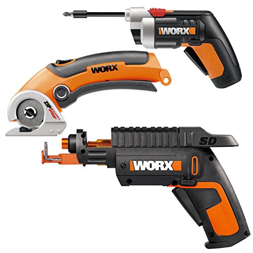 WORX WO7037 Combo Kit - WX255L SD Driver, WX081L Zip Snip, and WX252L Extended Reach Screw Driver