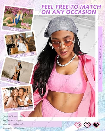 AWAYTR Y2K Hair Bandanas for Women Hair - 2Pcs Punk Head Wraps for Girls Hair Scarf Grunge Disco Head Cover4