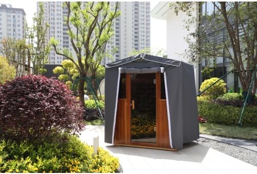 ROCKRAIN Sauna Outdoor Rain Cover: Heavy Duty Oxford Polyester with PVC Coating - Windproof & Waterproof Protection for 4-Person Wood Sauna - All-Season Dust & UV Resistant Shelter