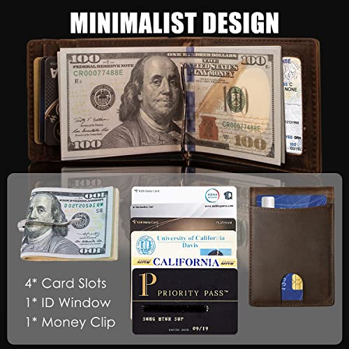 HRS Slim Wallets for Men, Genuine Leather Bifold Men's Wallet RFID Blocking Minimalist Front Pocket with Money Clip - image 2