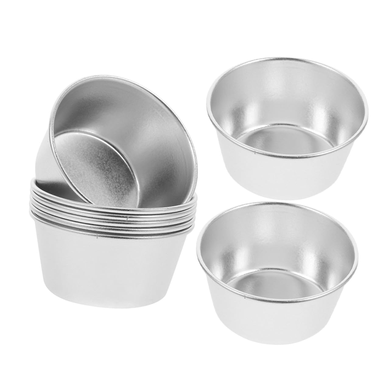 8 Moldes Redondos de Acero al Carbono para Tartaletas y Cupcakes | Superficie Antiadherente, Acabado Plata Elegante, Aptos para Horneado Casero y Meriendas