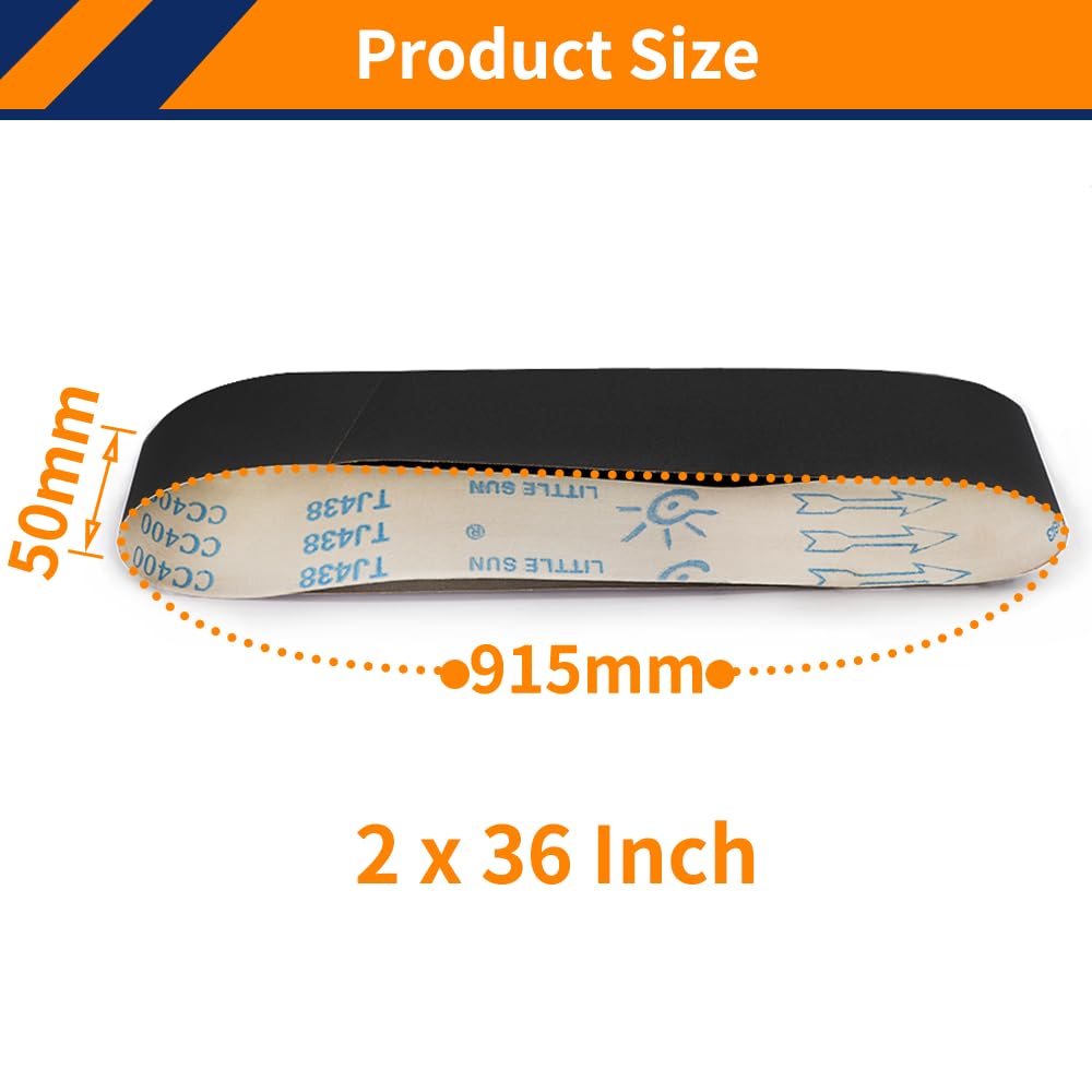 28 bandas de lija de 915 x 50 mm for pulir metal y acero inoxidable, de tela suave, grano 60-1000, de carburo de silicio, de 2 x 36 pulgadas (tamaño: 28 bandas de lija de 400 granos)(28PCS 80 Grit)