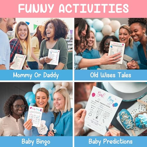 WOODAMORE Baby Gender Reveal Games for Guests - 4 Funny Baby Shower Games for Gender Reveal Party Decorations, Boy Or Girl Gender Reveal Ideas Baby Prediction Cards, Old Wives Tales Baby Bingo Game - Thumbnail 4
