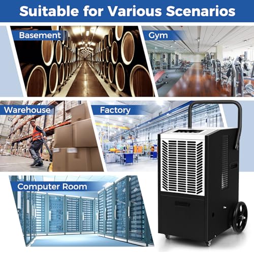 COSTWAY 66L/Day Commercial Dehumidifier, Industrial Air Dehumidifiers Building Dryer with Pump, 24H Timer, Auto Defrost, Memory Starting, LED Display & Wheels, Air Circulation 210m3/h (White + Black) - Image 7