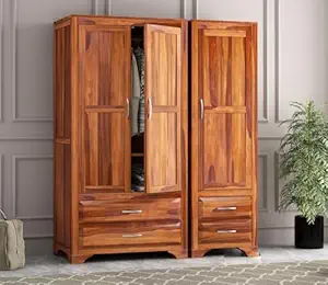 KARINA FURNITURE Wooden Wardrobe for Clothes | Sheesham Wood 3-Door Wardrobe with 4 Shelves Storage | Solid Wood Large Cupboard Almirah: Storage Cabinet for Your Living/Bedroom (Design 104)