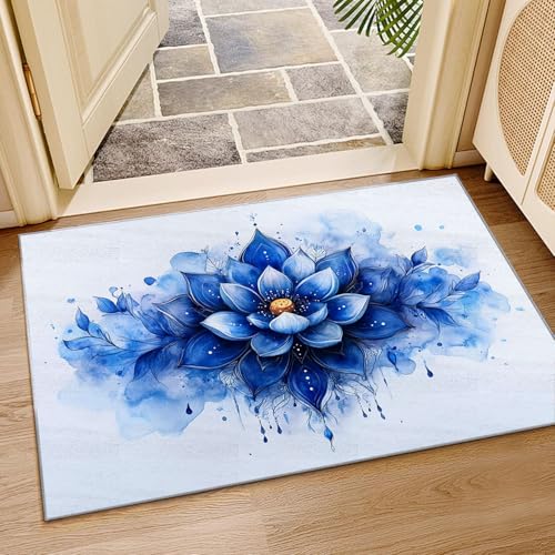 Tapis de salon lavable en machine et antidérapant bleu - 5