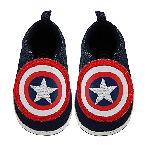 Marvel Baby Boys Avengers Captain America Character Low Top Denim Sneakers, Navy Blue, 3-6M