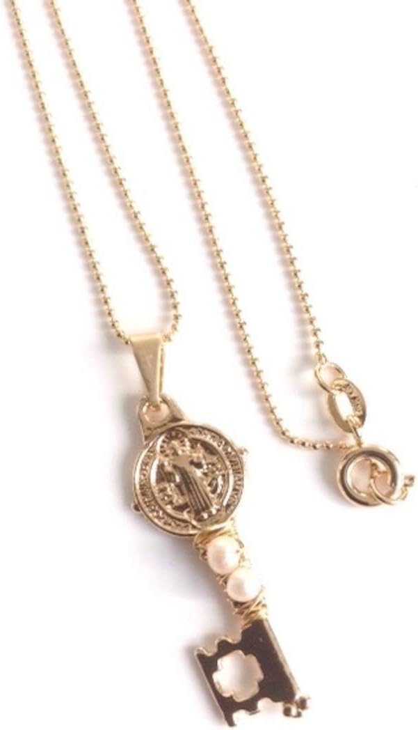 SIFRIMANIA San Benito Key Necklace Freshwater Pearl Wire Wrapped, Protection Jewelry for Women