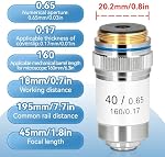 HERCHR 40X Microscope Lens Achromatic Objective 160/0.17 High Magnification Silver Microscope Objective Lens 0.65mm Aperture