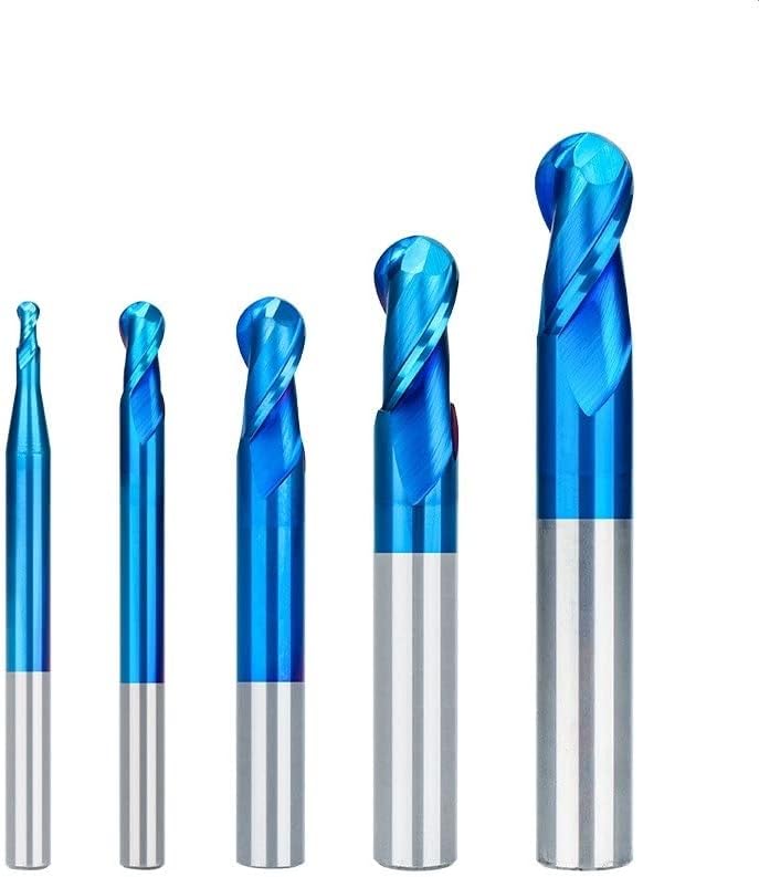 5/7/8pcs Ball Nose Carbide End Mill Set CNC Cutter Router Bits 2 Flute Spiral Milling Tool End Mill Set CNC Machine Engraving Router Bit for Wood Metal Milling(5pcs Set)