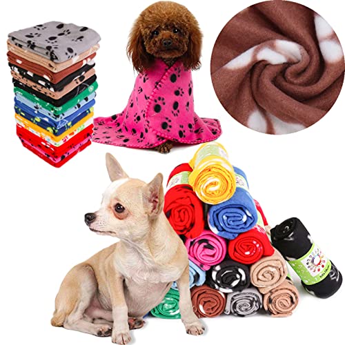 10 Pieces Pet Blanket Soft Fluffy Dog Puppy Blanket Paw Print Fleece Blanket For Small Medium Dog Puppy Cat,28X24 Inches #TOP2
