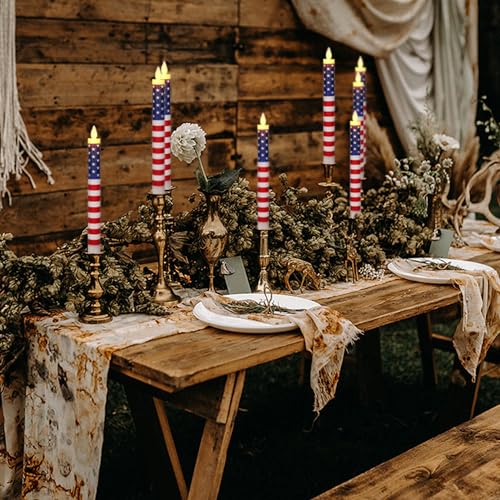 Image of Wondise Patriotic Flameless Taper Candles with Remote & Timer, Red, White & Blue Battery Operated Real Wax LED Flag Candles for Independence Day Decoration (D0.78 x H9.5 Inches)