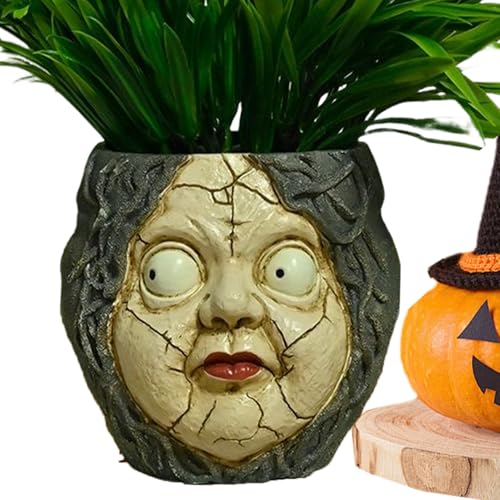 Face Plantadora - Jarrón De Cabeza Abstracto De Resina | Floradora De Arte Moderno | Olla De Flores De Cráneo Geométrica | Escultura Decorativa De Jardín Interior | Centro De Mesa De Gorro