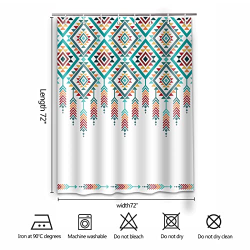 Decoreagy Boho Aztec Shower Curtain Set,Southwestern Native American Bathroom Shower Curtains ,Retro Ethnic Navajo Tribal Waterproof Fabric Stall Bath Curtain With 12 Hooks 72X72In #TOP6
