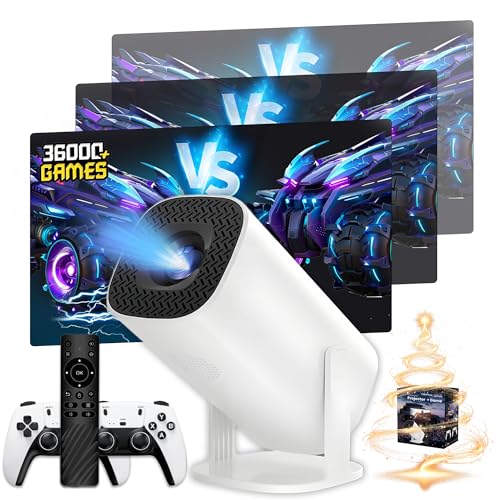 P30 Plus Mini Projecteur Video Vidéoprojecteur 36000+ jeux 14 émulateurs,Retroprojecteur avec Manettes,Auto Keystone Video Projecteur avec Wi-Fi Bluetooth,Android 11 Projector,1280*720P,180° Rotation