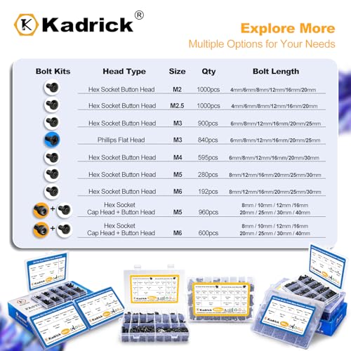 kadrick m6 screw assortment 192pcs m6 screw kitmachine screws with lock amp flat washers grade 109 alloy steel hex socket button head black screws nuts and bolts kit