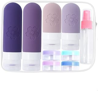 17 Pack Travel Bottles for Toiletries, Silicone Essentials Travel Containers with Clear Toiletry Bag, Purple