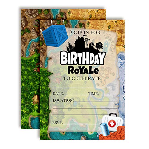 Fort Battle Video Gaming Birthday Party Invitations 20 5x7 Fill In Cards with Twenty White Envelopes by AmandaCreation Video