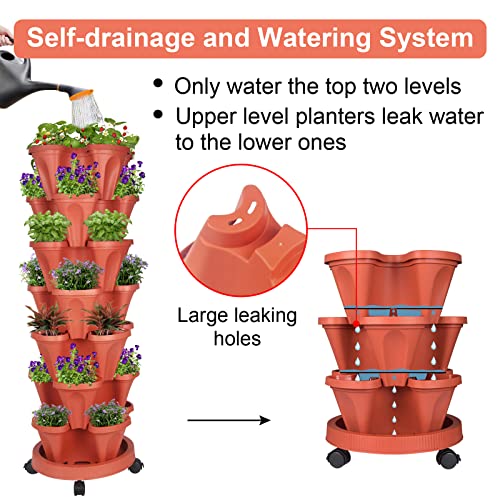 Vertical Planter 7 Tier Stackable Planters Garden Tower Planters Strawberry Herb Flower And Vegetable Planter Indoor Outdoor Gardening Pots With Removable Wheels And Tools 2-Pack #TOP3