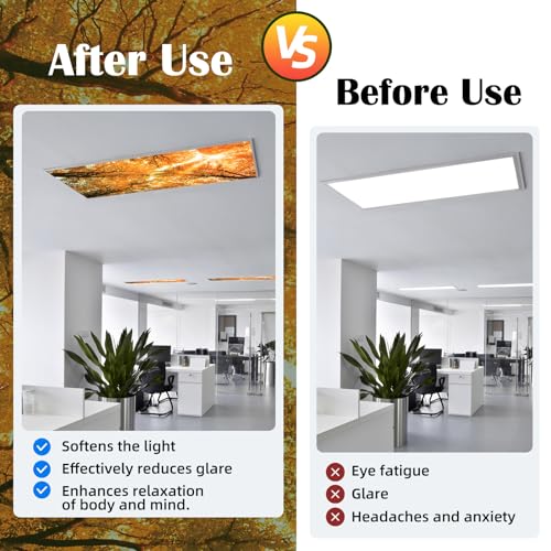 Image of ANGSYLTH 8 Pcs Fluorescent Light Covers - 4 x 2 Feet Covers for Ceiling Lights, 8 x 10 Magnetic Light Filters for Classroom, Office, Hospitals (Autumn & Sunset)